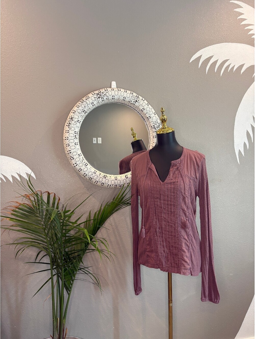 Long Sleeve Mauve Bohemian Style Blouse with Tassels